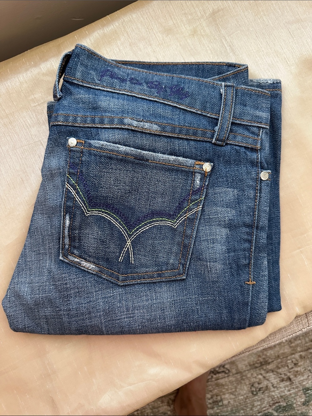 Plastic by Gly Women's Denim Flare Jeans with Subtle Pocket Stitching
